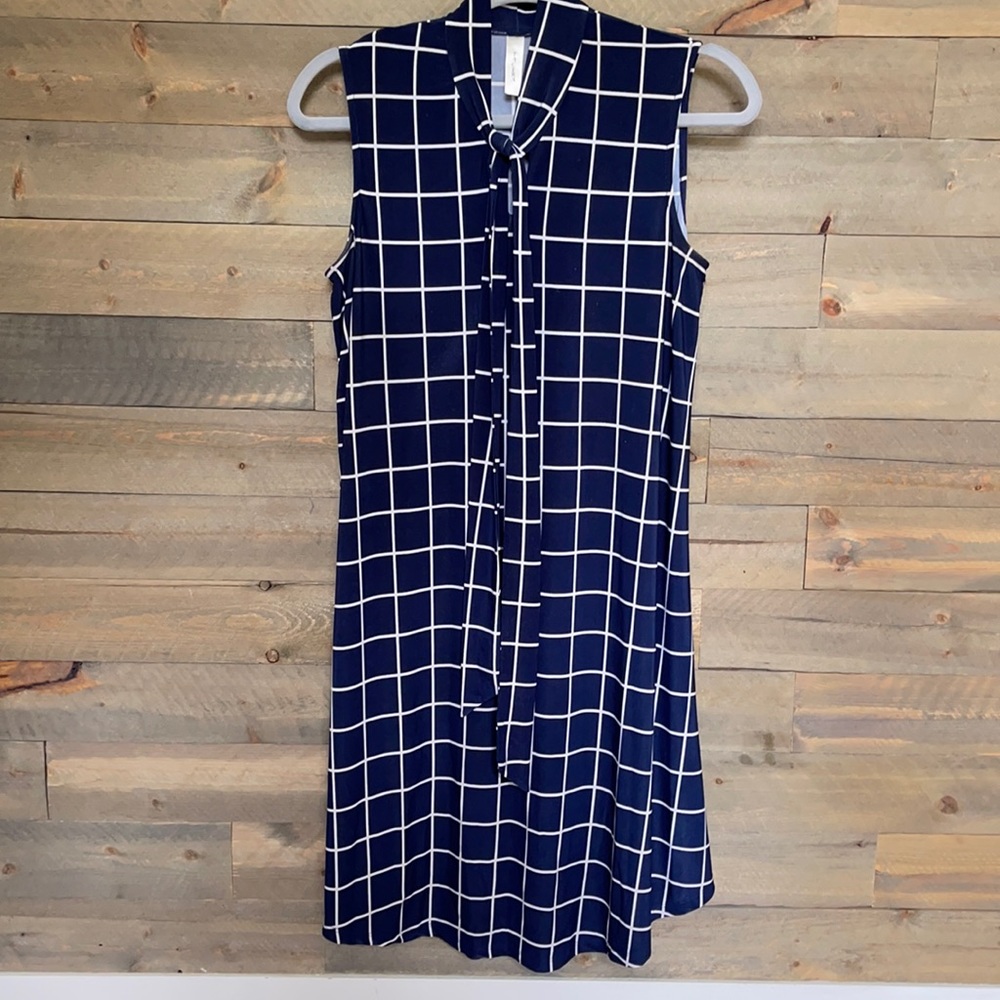 Navy blue and white size small tie neck dress